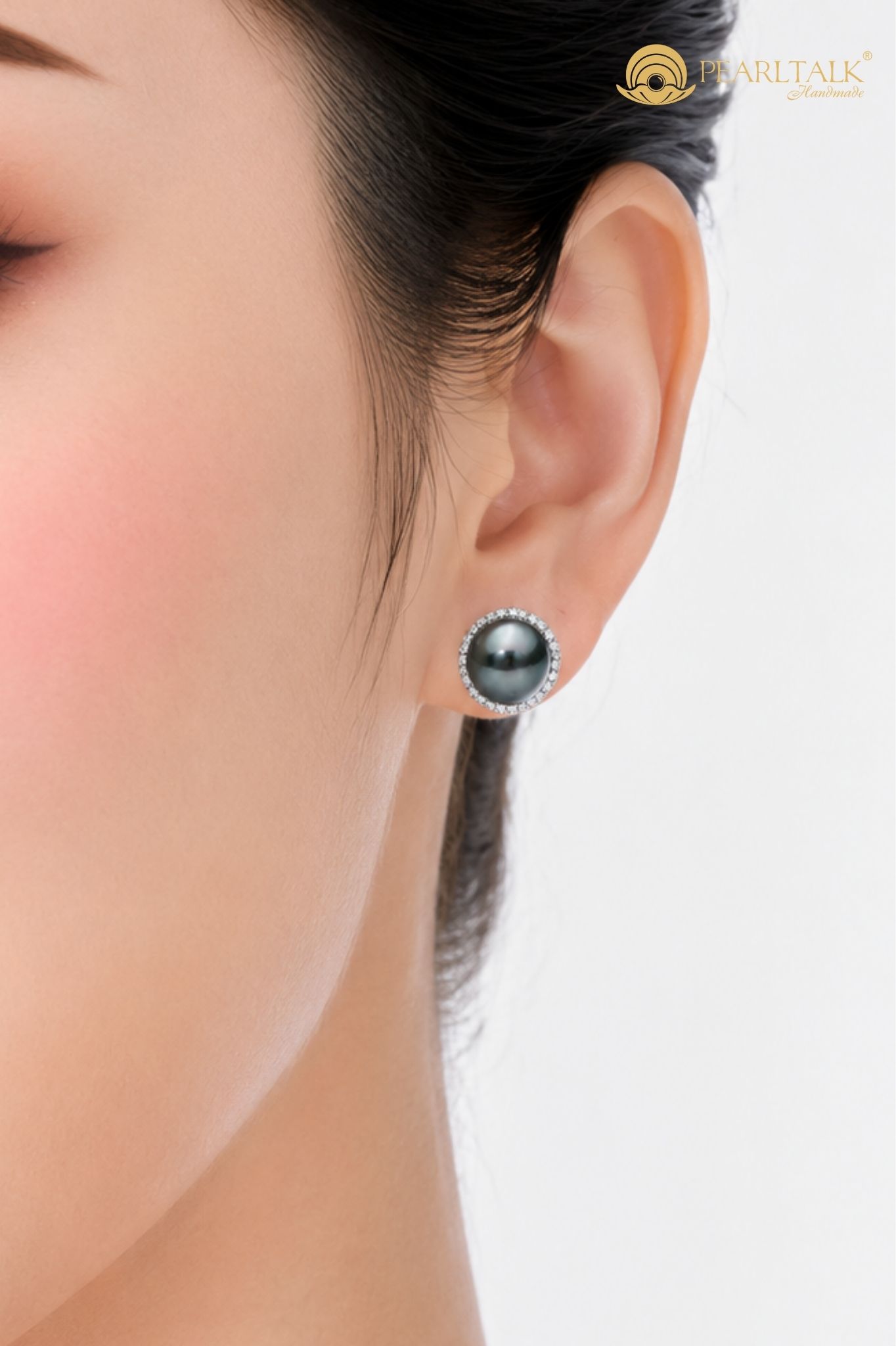 BÔNG TAI NGỌC TRAI TAHITI ĐEN 8MM